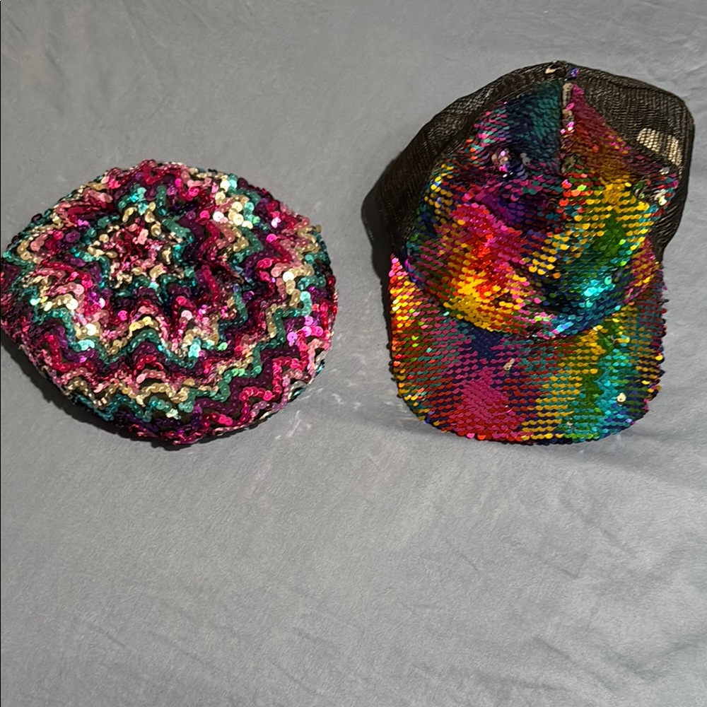 Colorful Sequin disco beret & ball cap Set
